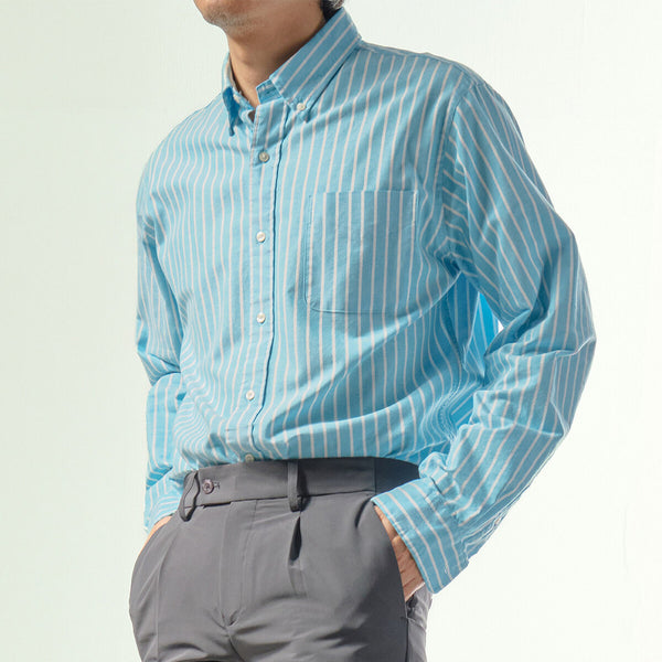 era-won Premium Quality เสื้อเชิ้ต คอปก Dress shirt Regular Shirt แขนยาว สี Blue 