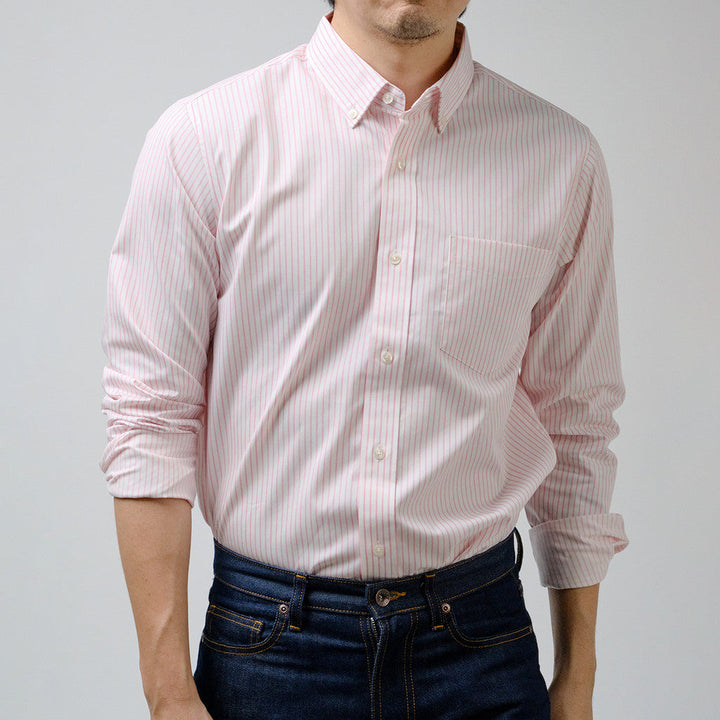 era-won เสื้อเชิ้ต ทรงปกติ แขนยาว รุ่น Dress Shirt Striped สี AlasKa Pink era-won