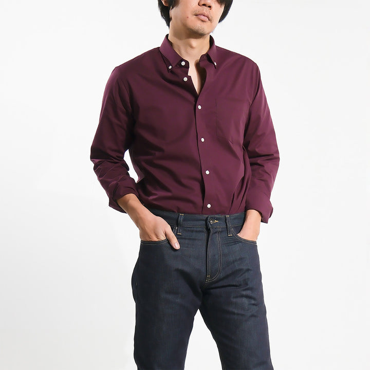 era-won Premium Quality เสื้อเชิ้ต คอปก Dress shirt Regular Shirt แขนยาว สี Maroon 5 