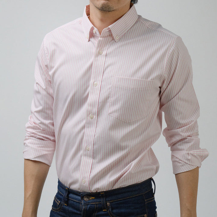 era-won เสื้อเชิ้ต ทรงปกติ แขนยาว รุ่น Dress Shirt Striped สี AlasKa Pink era-won