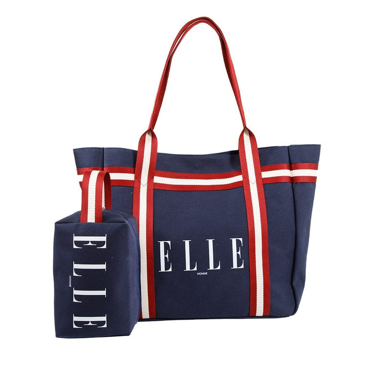 ELLE HOMME BAG กระเป๋าช้อปปิ้งใบใหญ่ผ้าแคนวาส   มีกระเป๋าใบเล็ก  อยู่ด้านใน มีช่องแบ่งใส่ของติดแป๊ะแม่เหล็ก รุ่นH8H014 ELLE HOMME