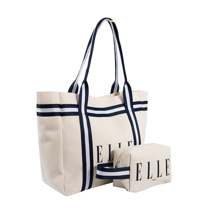 ELLE HOMME BAG กระเป๋าช้อปปิ้งใบใหญ่ผ้าแคนวาส   มีกระเป๋าใบเล็ก  อยู่ด้านใน มีช่องแบ่งใส่ของติดแป๊ะแม่เหล็ก รุ่นH8H014 ELLE HOMME
