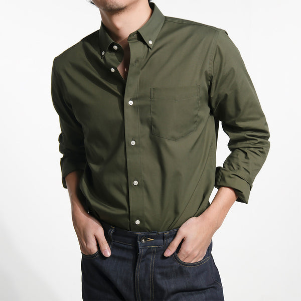 era-won Premium Quality เสื้อเชิ้ต คอปก Dress shirt Regular Shirt แขนยาว สี Green Munich 