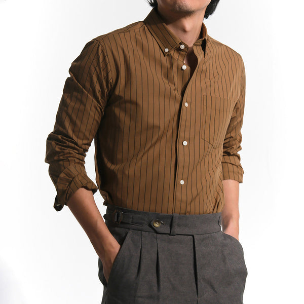 era-won Premium Quality เสื้อเชิ้ต คอปก Dress shirt Regular Shirt แขนยาว สี Snatch Brown era-won