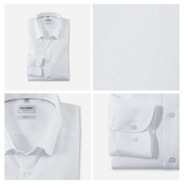 OLYMP Level five Shirt เสื้อเชิ้ตผู้ชายแขนยาว ทรงพอดีตัว สีขาว ยืดหยุ่นได้ดี (03T1WH) WINT25 ICCSHOPPING