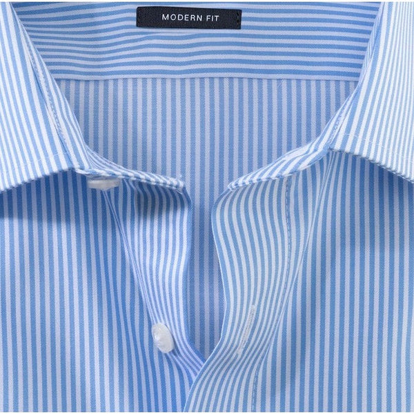 OLYMP LUXOR SHIRT เสื้อเชิ้ตผู้ชายแขนยาว ทรงหลวม สีฟ้าลายทาง ยืดหยุ่นได้ดี รีดง่าย ยับยาก (04S1BU) WINT25 ICCSHOPPING