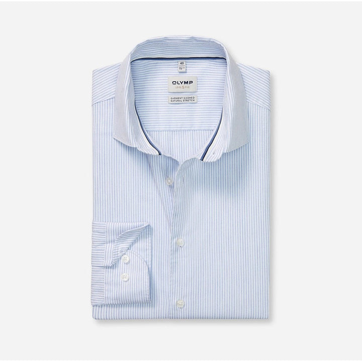 OLYMP Level five Shirt เสื้อเชิ้ตผู้ชายแขนยาว ทรงพอดีตัว สีฟ้า ยื่นหยุ่นได้ดี รีดง่าย (10S3BU) WINT25 ICCSHOPPING