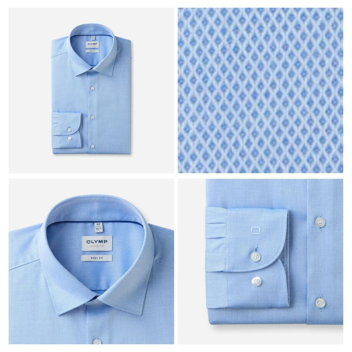 OLYMP Level five Shirt เสื้อเชิ้ตผู้ชายแขนยาว ทรงพอดีตัว สีฟ้า ยืดหยุ่นได้ดี (03T1DB) WINT25 ICCSHOPPING