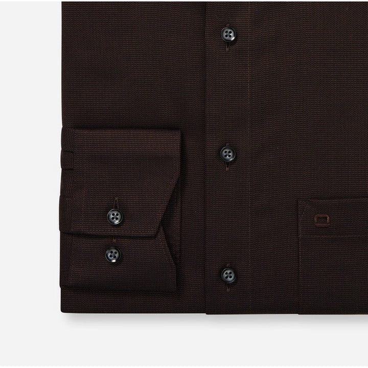 OLYMP LUXOR Shirt เสื้อเชิ้ตผู้ชายแขนยาว ทรงหลวม สีน้ำตาล ผ้าเท็กเจอร์ รีดง่าย ยับยาก (101T2BR) WINT25 ICCSHOPPING