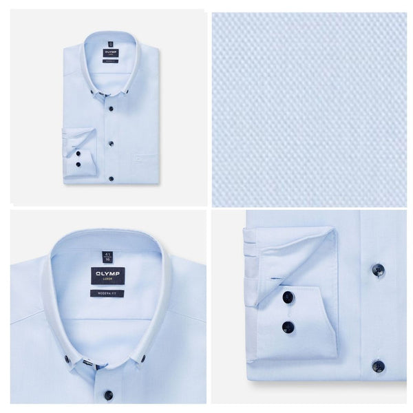 OLYMP LUXOR เสื้อเชิ้ตผู้ชายแขนยาว ทรงหลวม สีฟ้า รีดง่าย ยับยาก (16P1BU) WINT25 ICCSHOPPING