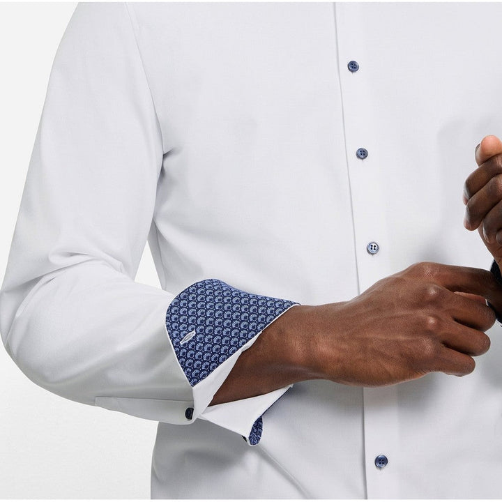 OLYMP Level five Shirt เสื้อเชิ้ตผู้ชายแขนยาว ทรงพอดีตัว สีขาว garment wash นุ่มพิเศษ (20T5WH) WINT25 ICCSHOPPING