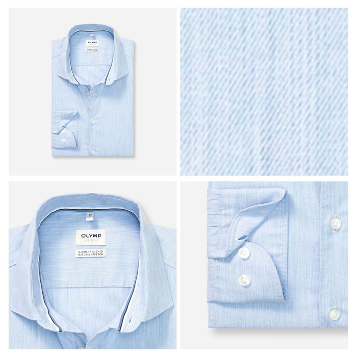 OLYMP Level five Shirt เสื้อเชิ้ตผู้ชายแขนยาว ทรงพอดีตัว สีฟ้า ยื่นหยุ่นได้ดี รีดง่าย (10S3BU) WINT25 ICCSHOPPING