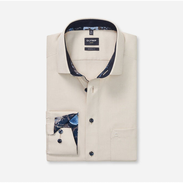 OLYMP LUXOR Shirt เสื้อเชิ้ตผู้ชายแขนยาว ทรงหลวม สีเบจ ยับยาก รีดง่าย ระบายอากาศ (01T1BE) WINT25