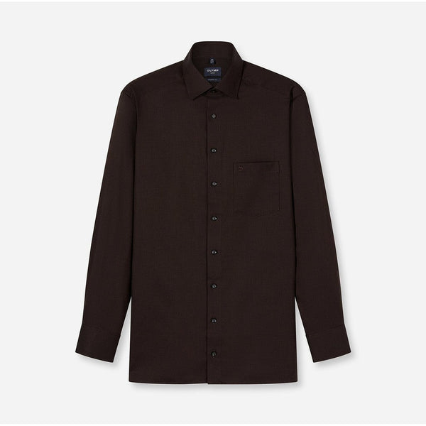 OLYMP LUXOR Shirt เสื้อเชิ้ตผู้ชายแขนยาว ทรงหลวม สีน้ำตาล ผ้าเท็กเจอร์ รีดง่าย ยับยาก (101T2BR) WINT25