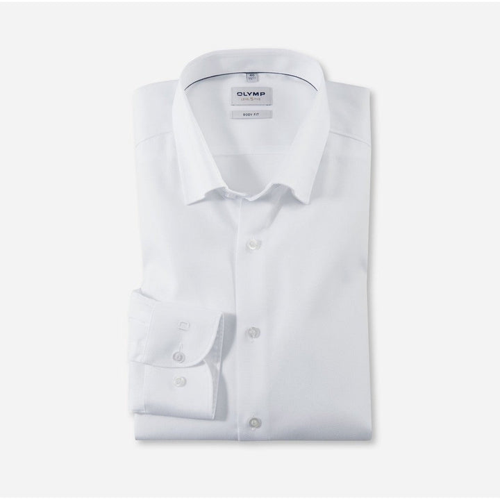 OLYMP Level five Shirt เสื้อเชิ้ตผู้ชายแขนยาว ทรงพอดีตัว สีขาว ยืดหยุ่นได้ดี (03T1WH) WINT25 ICCSHOPPING