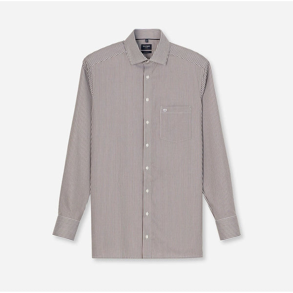 OLYMP LUXOR เสื้อเชิ้ตผู้ชายแขนยาวลายทาง ทรงพอดีตัว สีน้ำตาล รีดง่าย ยับยาก  (04S2BR) WINT25