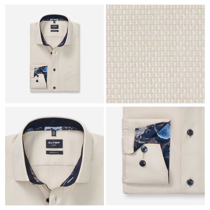 OLYMP LUXOR Shirt เสื้อเชิ้ตผู้ชายแขนยาว ทรงหลวม สีเบจ ยับยาก รีดง่าย ระบายอากาศ (01T1BE) WINT25 ICCSHOPPING