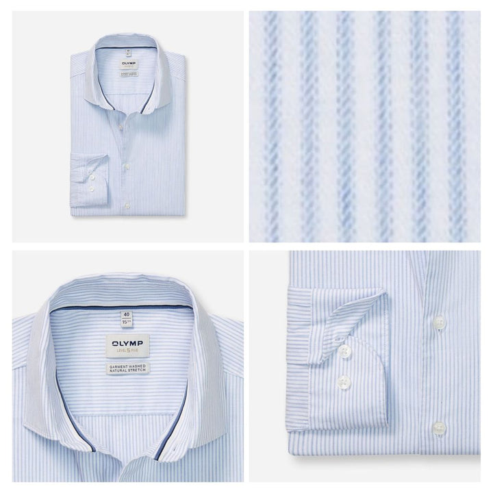 OLYMP Level five Shirt เสื้อเชิ้ตผู้ชายแขนยาว ทรงพอดีตัว สีฟ้า ยื่นหยุ่นได้ดี รีดง่าย (10S3BU) WINT25 ICCSHOPPING