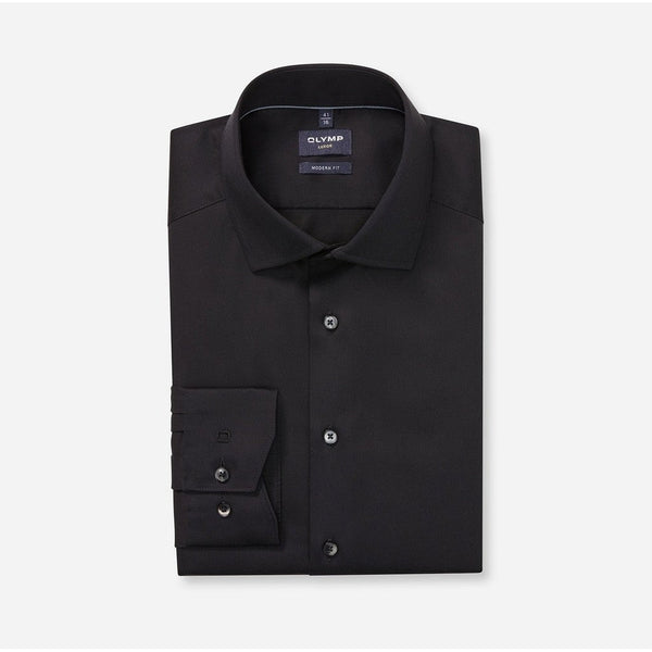 OLYMP LUXOR Shirt เสื้อเชิ้ตผู้ชายแขนยาว ทรงหลวม สีดำ รีดง่าย ยับยาก (04P2BL) WINT25