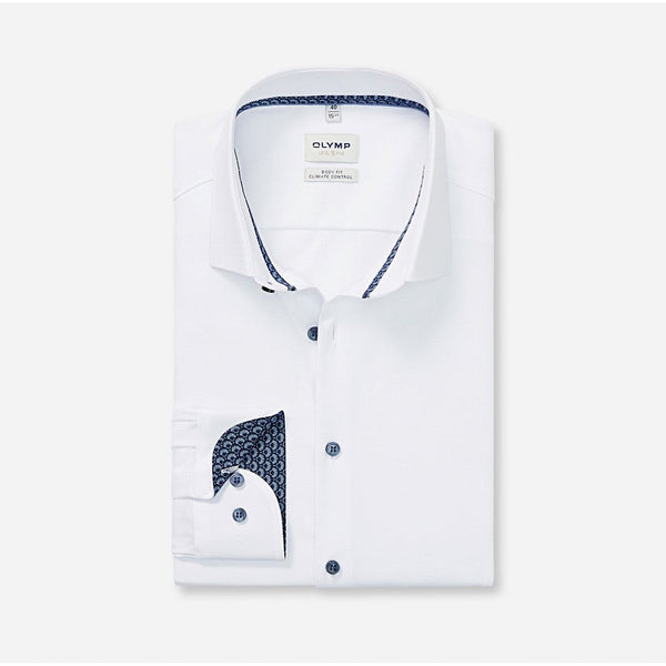 OLYMP Level five Shirt เสื้อเชิ้ตผู้ชายแขนยาว  ทรงพอดีตัว สีขาว garment wash นุ่มพิเศษ (20T5WH) WINT25