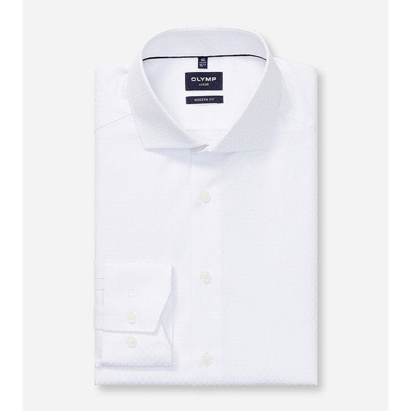 OLYMP LUXOR เสื้อเชิ้ตผู้ชายแขนยาว ทรงพอดีตัว สีขาว รีดง่าย ยับยาก  (04P2WH) WINT25