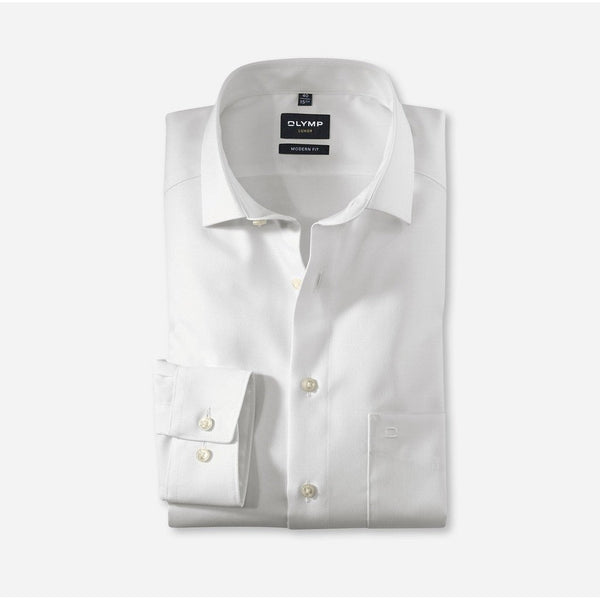 OLYMP LUXOR SHIRT เสื้อเชิ้ตผู้ชายแขนยาว ทรงหลวม สีขาว ยืดหยุ่นได้ดี รีดง่าย ยับยาก (04T1WH) WINT25