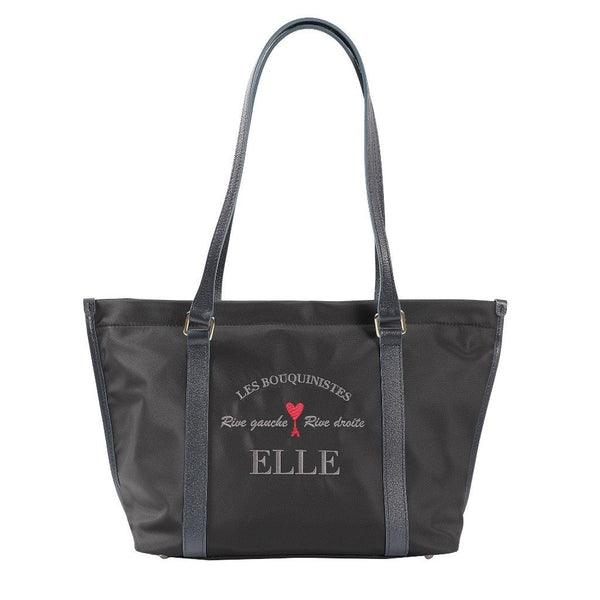 ELLE กระเป๋าสะพาย  ผ้าไนลอนสีดำรุ่น PARIS STORY ทรง SHOPPING BAG  ( มีซิปปากกระเป๋า )   รุ่น EWH823 ICCSHOPPING