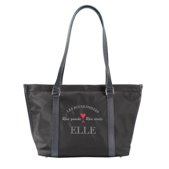 ELLE กระเป๋าสะพาย  ผ้าไนลอนสีดำรุ่น PARIS STORY ทรง SHOPPING BAG  ( มีซิปปากกระเป๋า )   รุ่น EWH823 ICCSHOPPING