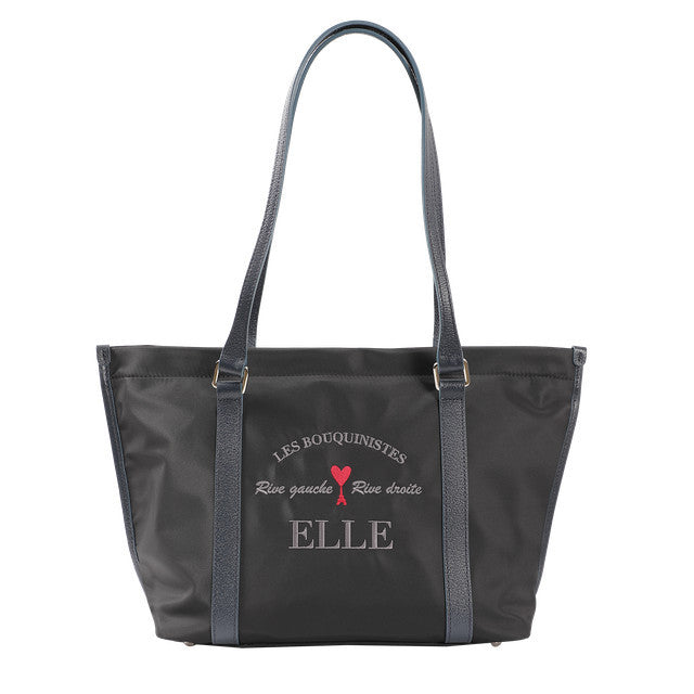 ELLE กระเป๋าสะพาย  ผ้าไนลอนสีดำรุ่น PARIS STORY ทรง SHOPPING BAG  ( มีซิปปากกระเป๋า )   รุ่น EWH823 ICCSHOPPING
