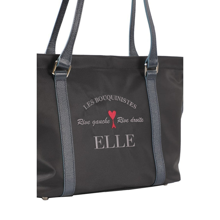 ELLE กระเป๋าสะพาย  ผ้าไนลอนสีดำรุ่น PARIS STORY ทรง SHOPPING BAG  ( มีซิปปากกระเป๋า )   รุ่น EWH823 ICCSHOPPING