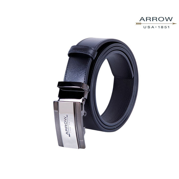ARROW Belt เข็มขัดหัวออโต้ล๊อค หัวเข็มขัดสีเงินรมดำ สายสีดำ ผลิตจากหนังแท้  รุ่น MYCB534W5 ICCSHOPPING