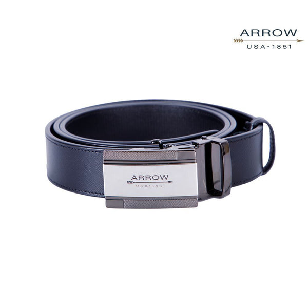 ARROW Belt เข็มขัดหัวออโต้ล๊อค หัวเข็มขัดสีเงินรมดำ สายสีดำ ผลิตจากหนังแท้  รุ่น MYCB534W5