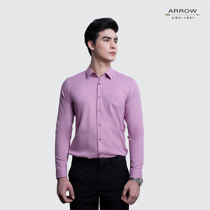 ARROW WRINKLE FREE SHIRT - สวมใส่สบาย ดูแลรักษาง่าย- เสื้อเชิ้ตแขนยาวสีแดง ทรงSLIM FIT รหัส MACS206-RE 