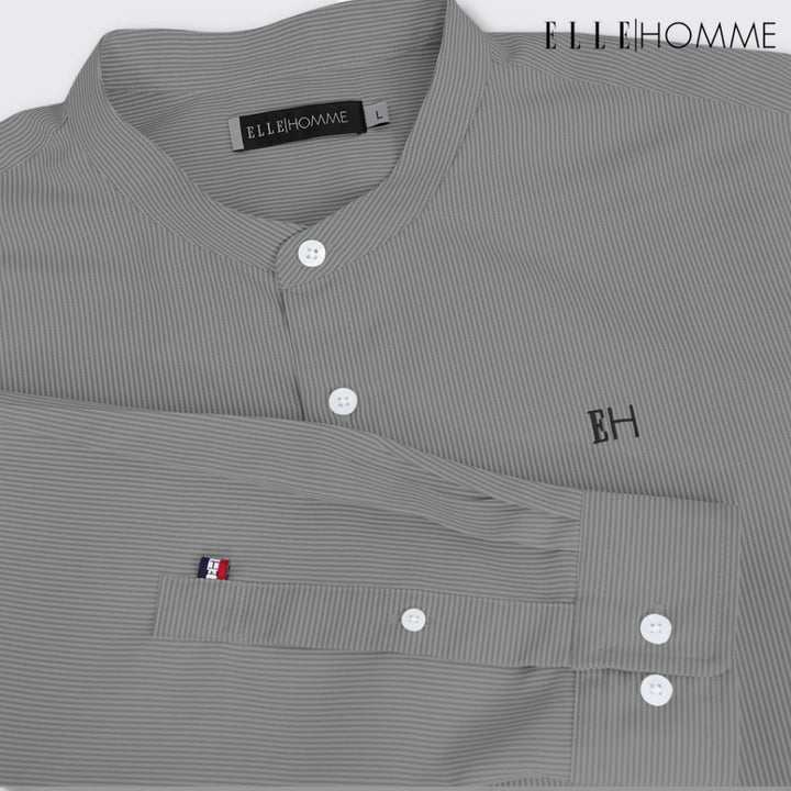 ELLE HOMME | เสื้อเชิ้ตแขนยาว คอจีน ทรง REGULAR Polyester 100% เนื้อผ้าแห้งไว รีดง่าย สวมใส่สบาย ระบายอากาศดี | W8B672 ICCSHOPPING