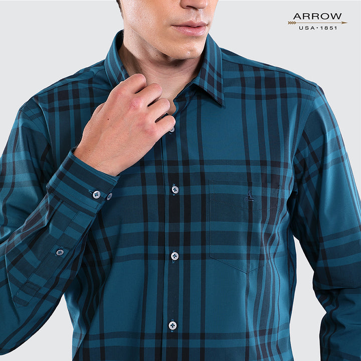 ARROW Bamboo SHIRT - เสื้อเชิ้ตทำงานแขนยาว ลายตาราง สีเขียว ทรง SLIM FIT รหัสMACS108S3BSGR 