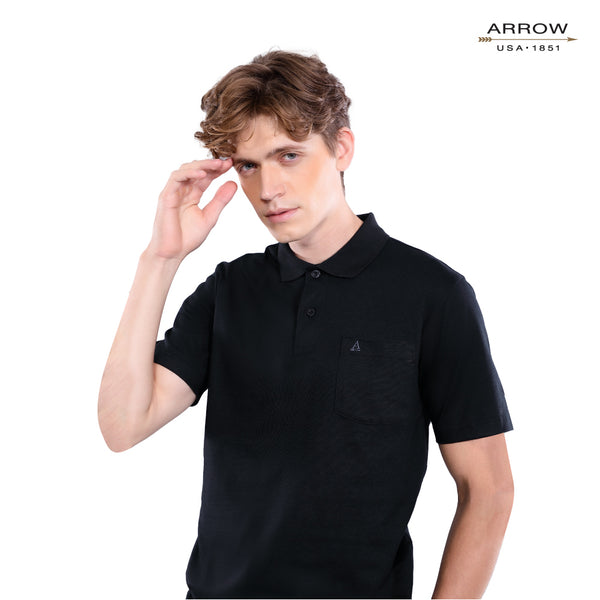 ARROW POLO เสื้อยืดโปโล ทรง COMFORT FIT ผ้าCotton 100% สีดำ MPCC815S4CRBL 