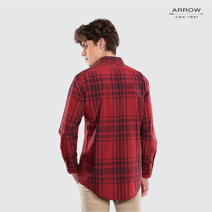 ARROW Bamboo SHIRT เสื้อเชิ้ตทำงานแขนยาว ลายตารางสีแดง ทรง SLIM FIT รหัส MACS108S3B 