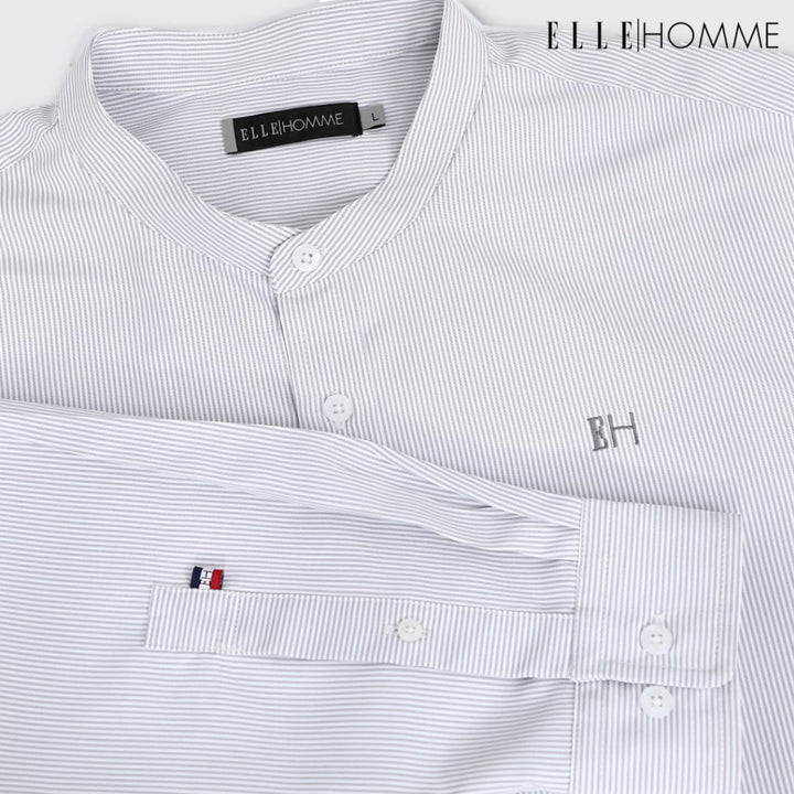 ELLE HOMME | เสื้อเชิ้ตแขนยาว คอจีน ทรง REGULAR Polyester 100% เนื้อผ้าแห้งไว รีดง่าย สวมใส่สบาย ระบายอากาศดี | W8B672 ICCSHOPPING