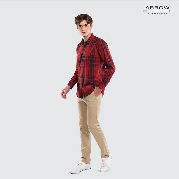 ARROW Bamboo SHIRT เสื้อเชิ้ตทำงานแขนยาว ลายตารางสีแดง ทรง SLIM FIT รหัส MACS108S3B 