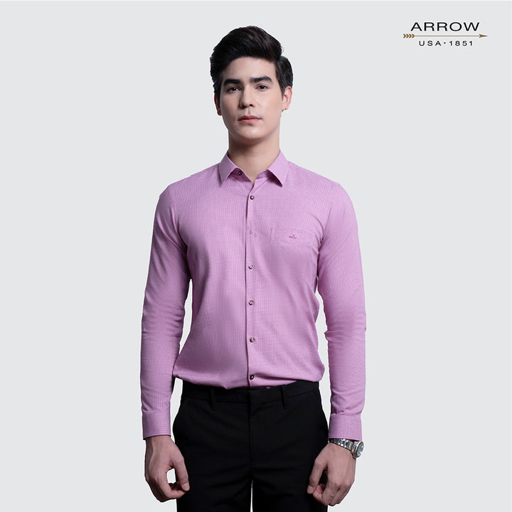ARROW WRINKLE FREE SHIRT - สวมใส่สบาย ดูแลรักษาง่าย- เสื้อเชิ้ตแขนยาวสีแดง ทรงSLIM FIT รหัส MACS206-RE 