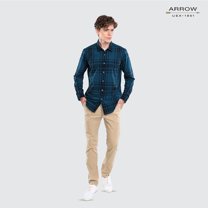 ARROW Bamboo SHIRT - เสื้อเชิ้ตทำงานแขนยาว ลายตาราง สีเขียว ทรง SLIM FIT รหัสMACS108S3BSGR 