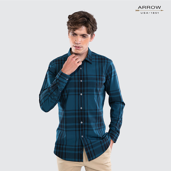 ARROW Bamboo SHIRT - เสื้อเชิ้ตทำงานแขนยาว ลายตาราง สีเขียว ทรง SLIM FIT รหัสMACS108S3BSGR 