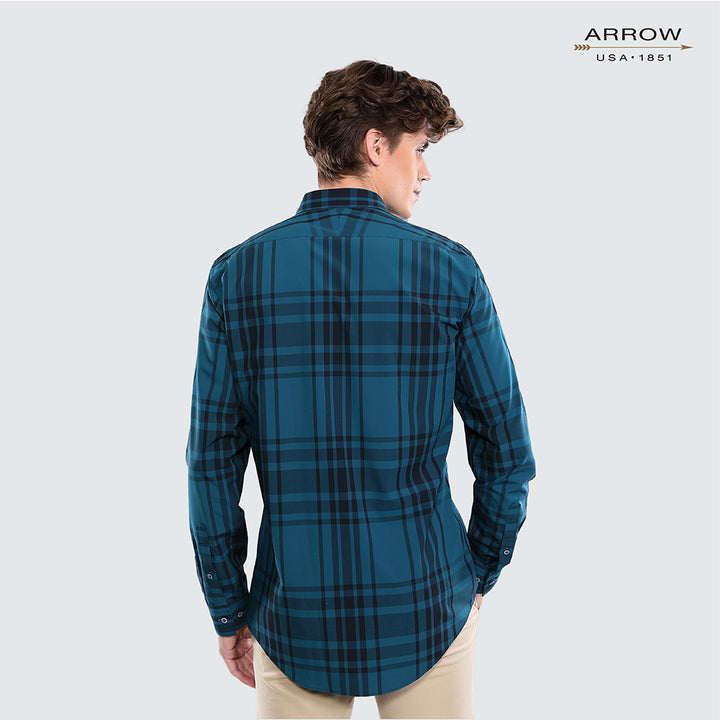 ARROW Bamboo SHIRT - เสื้อเชิ้ตทำงานแขนยาว ลายตาราง สีเขียว ทรง SLIM FIT รหัสMACS108S3BSGR 