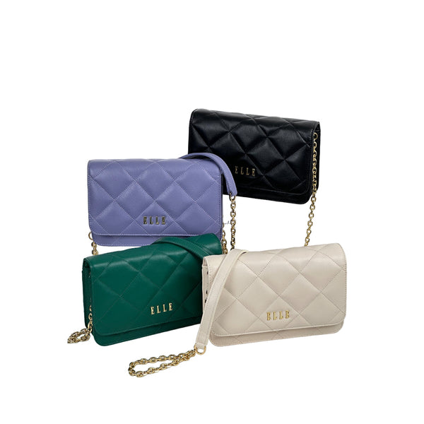 ELLE BAG | กระเป๋าสะพายข้างผู้หญิงทรง QUITING หนังวัวแท้ สายสะพายโซ่ ต่อด้วยหนังวัวแท้ สามารถถอดออกได้ | EWH161 ICCSHOPPING