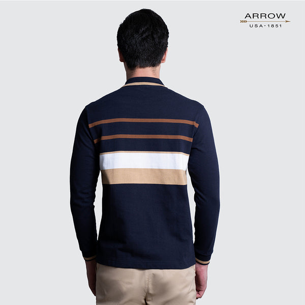 ARROW POLO เสื้อยืดโปโลแขนยาว  ทรง COMFORT FIT Cotton 100% สีดำ MPCC540-NV 