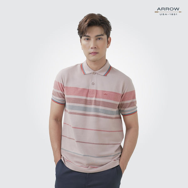 ARROW เสื้อโปโล  ทรง Comfort  สีเบจ ลายริ้ว รหัส MPCC552 
