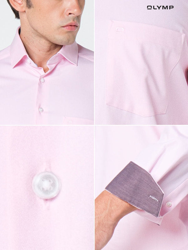 OLYMP  24/Seven LUXOR Shirt เสื้อเชิ้ตปรับอุณหภูมิ  สีชมพู ผ้าเท็กเจอร์แต่งปก ทรงหลวม ยืดหยุ่นได้ดี ICCSHOPPING