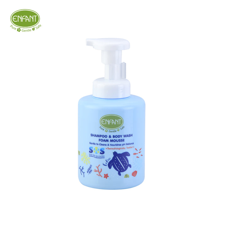 ENFANT (อองฟองต์) ดีไซน์ใหม่ลายเต่า แชมพูและอาบน้ำ ORGANIC PLUS SHAMPOO & BODY WASH FOAM MOUSSE ใช้ได้ตั้งแต่แรกเกิด 