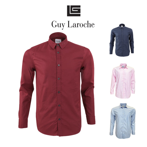 Guy Laroche เสื้อเชิ้ตทรง Slim fit  ปักลายเซ็นปกสีพื้น รุ่นขายดี (DAC6252P4) 