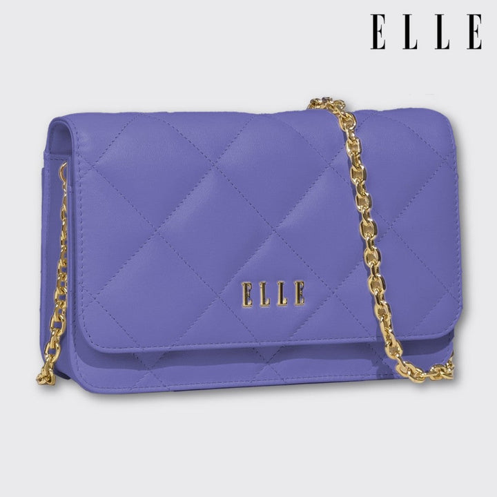 ELLE BAG | กระเป๋าสะพายข้างผู้หญิงทรง QUITING หนังวัวแท้ สายสะพายโซ่ ต่อด้วยหนังวัวแท้ สามารถถอดออกได้ | EWH161 ICCSHOPPING